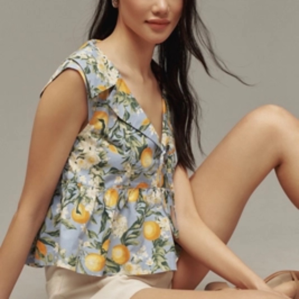 Anthropologie Maeve Lemon Babydoll Top Small